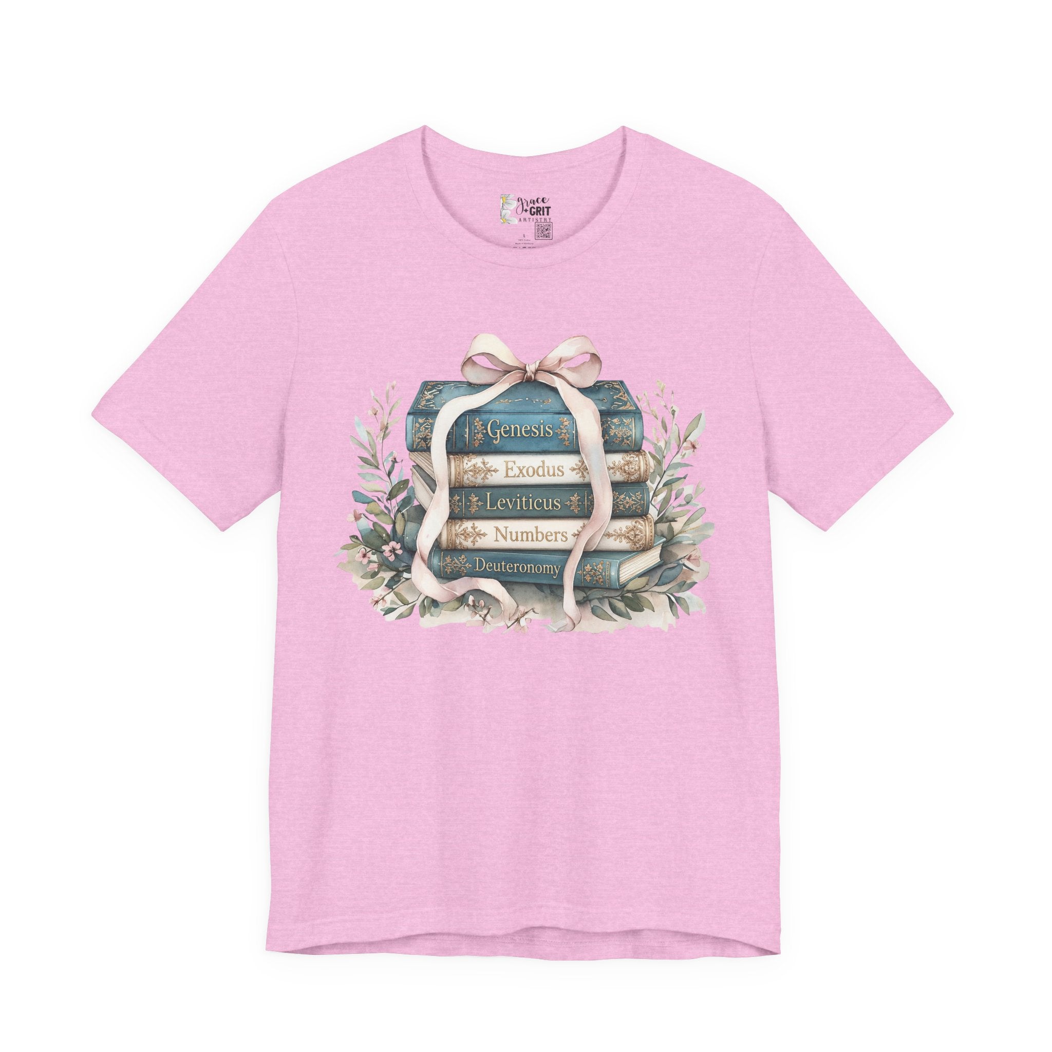 Biblical Books Stack T‑Shirt — Genesis Exodus Leviticus Numbers Design