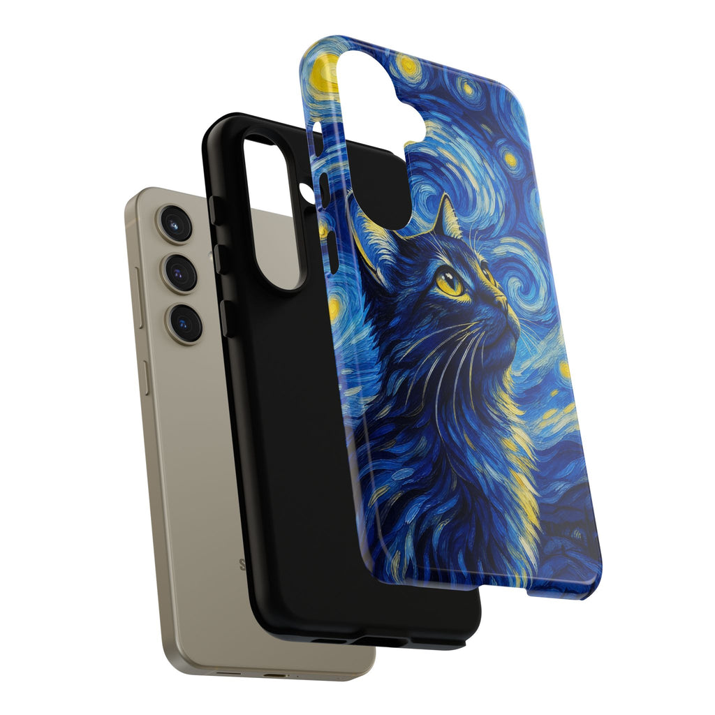 Starry Night Cat Phone Case — Van GoghStyle Blue Galaxy iPhone Cover