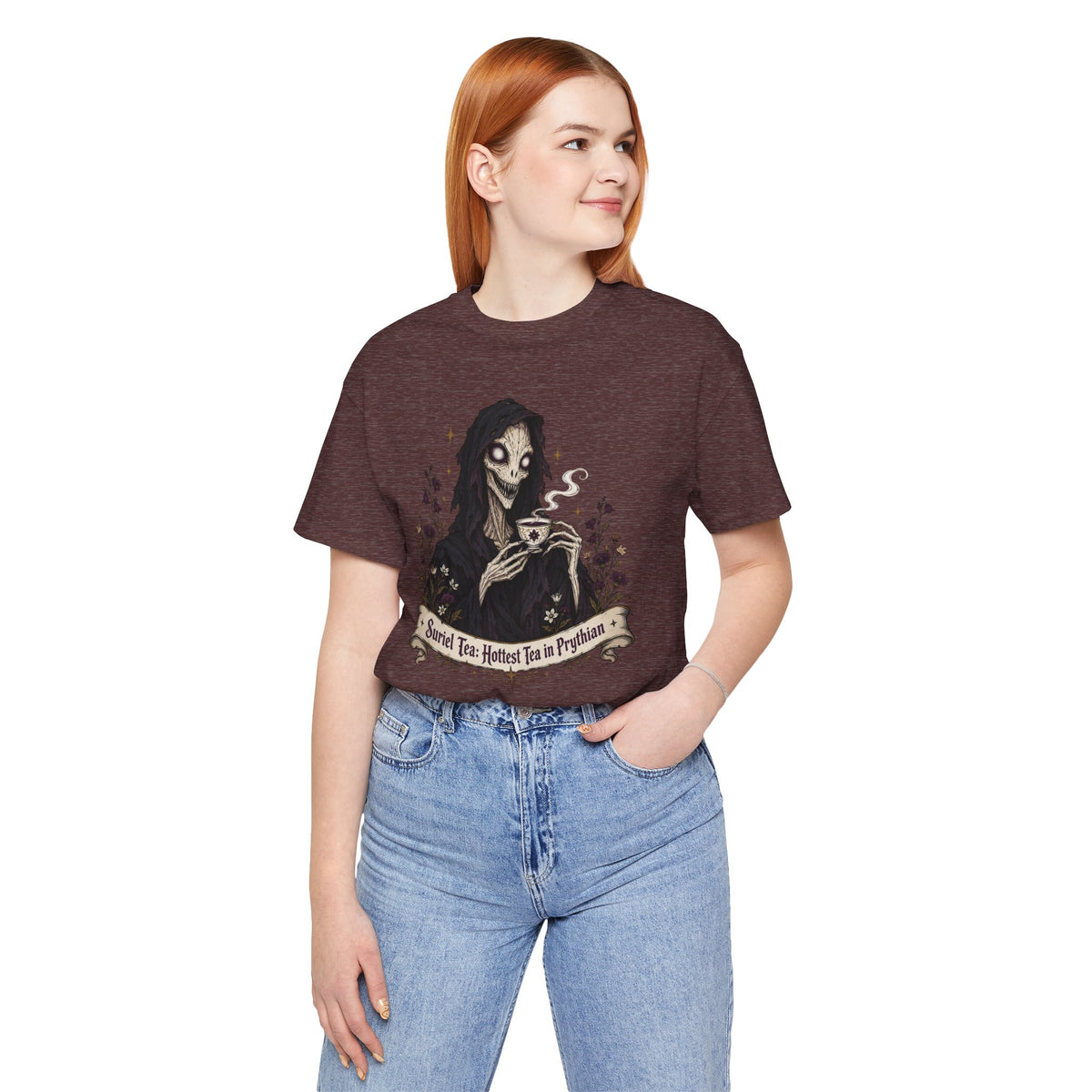Gothic Reaper Tea T-Shirt — "Sorrel Tea: Hottest Tea in Purgatorium" Graphic Tee
