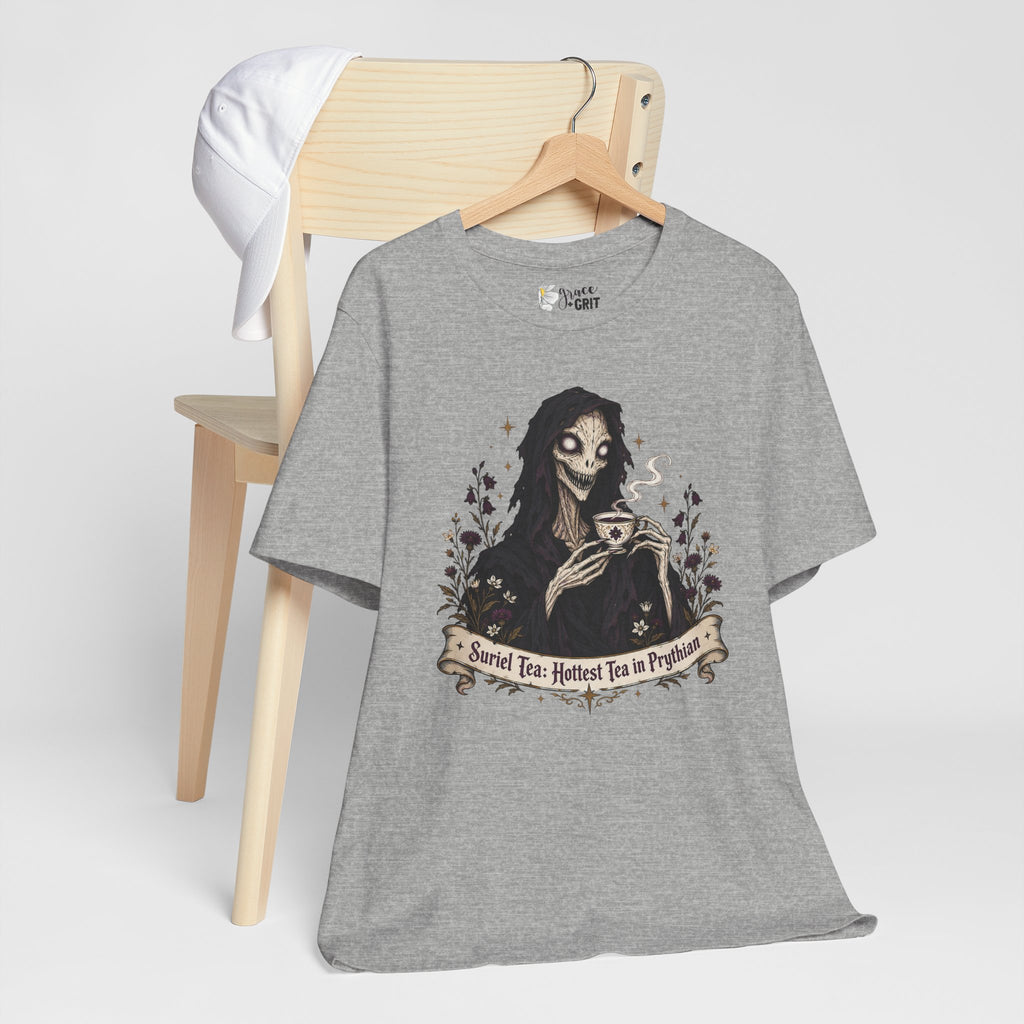 Gothic Reaper Tea T-Shirt — "Sorrel Tea: Hottest Tea in Purgatorium" Graphic Tee