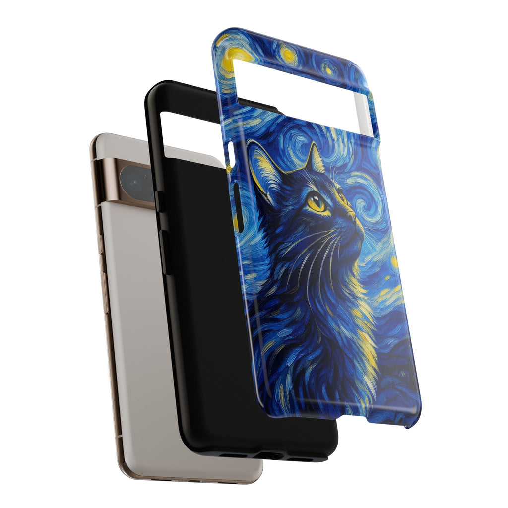 Starry Night Cat Phone Case — Van GoghStyle Blue Galaxy iPhone Cover