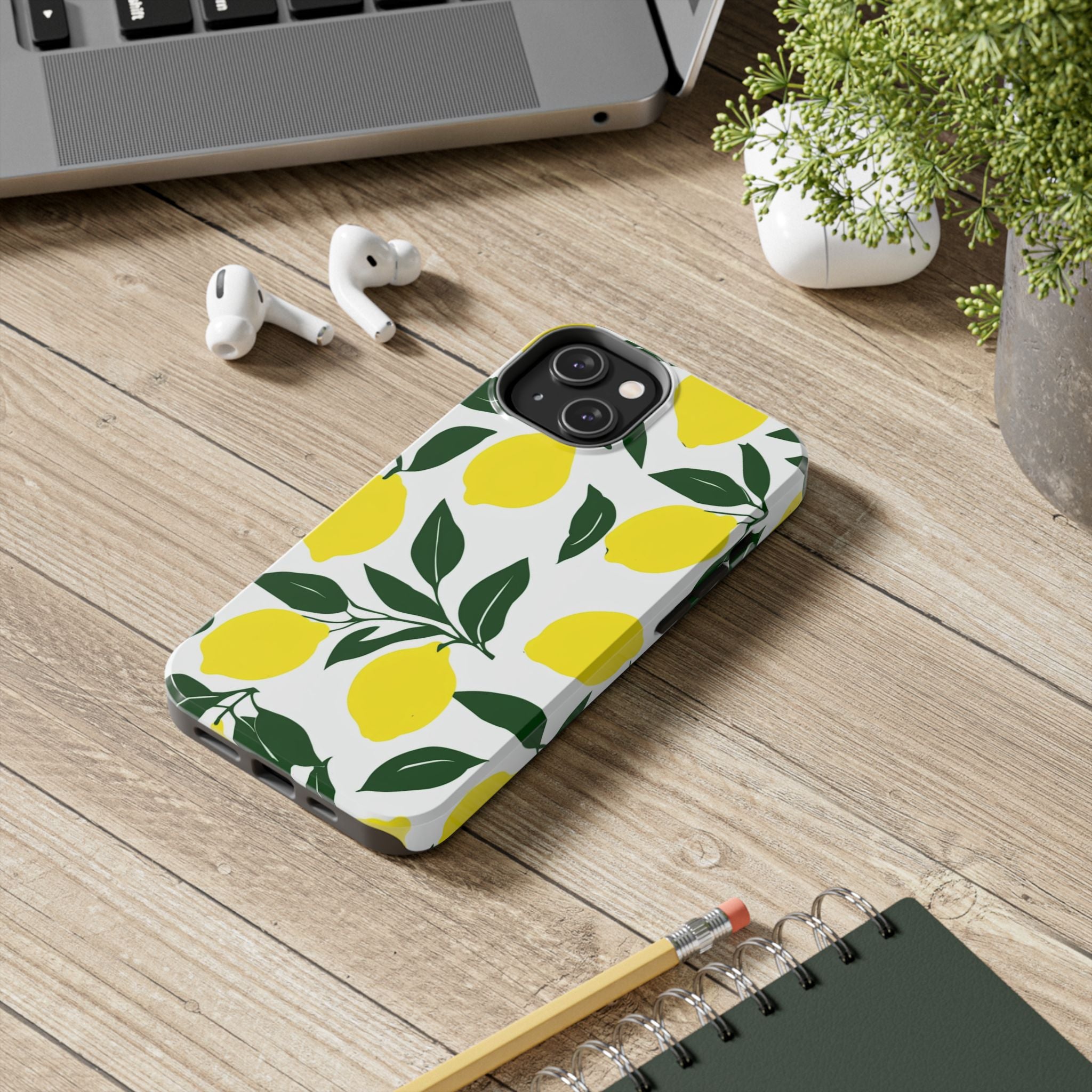 Lemon Pattern Tough Phone Case — Bright Citrus Protective Phone Cover