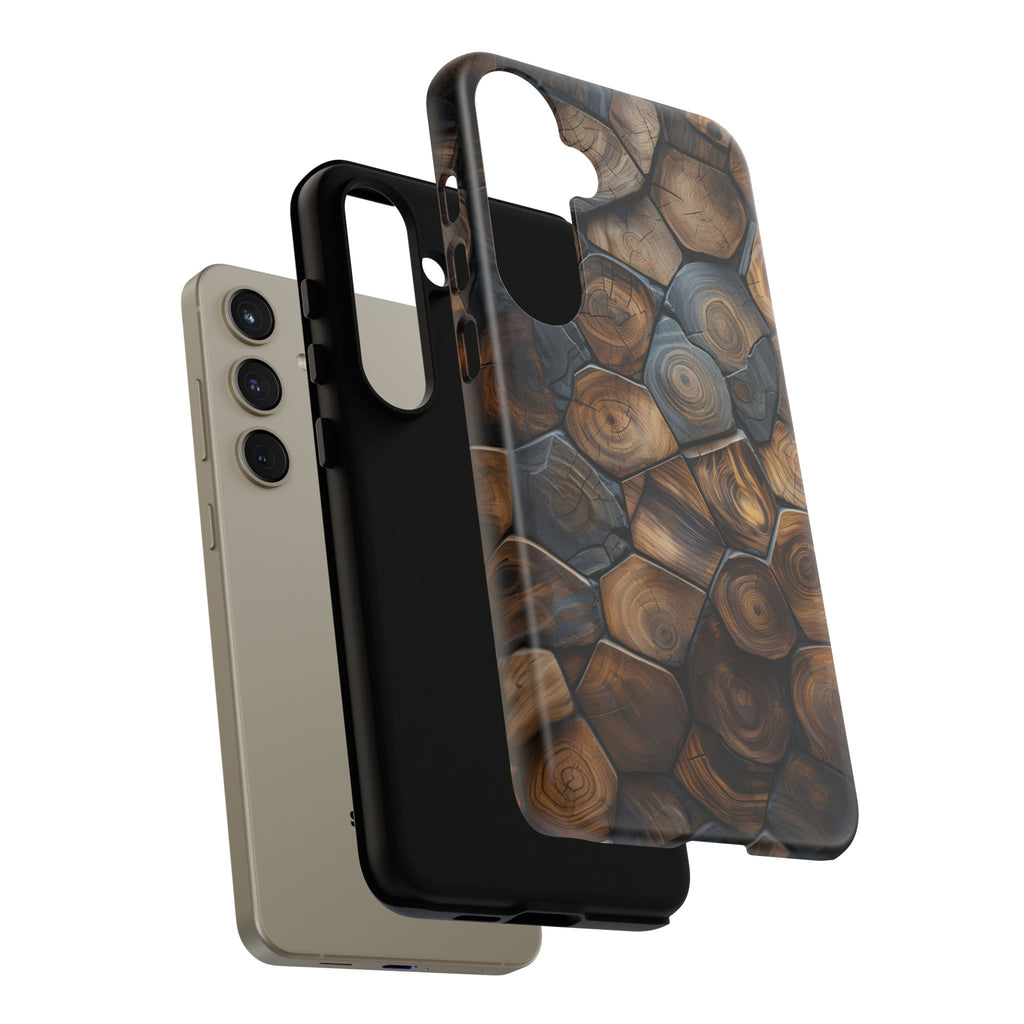 Wood Grain Hex Phone Case — Rustic Geometric iPhone Protection