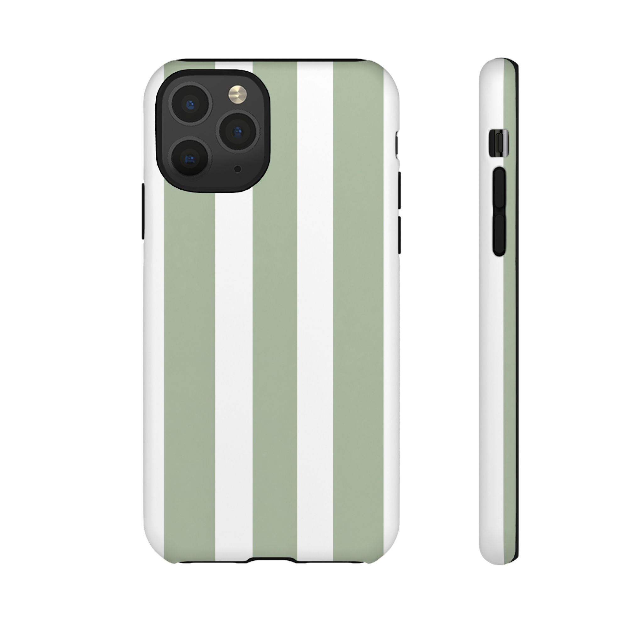 Striped Sage Tough Phone Case — Durable Green & White Vertical Stripe Phone Cover