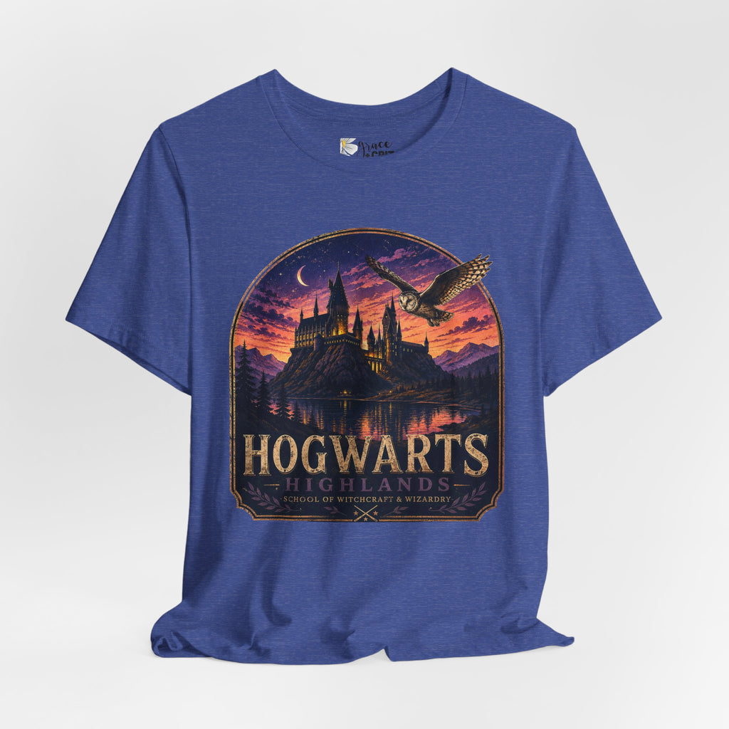 Hogwarts Highlands Graphic Tee — Sunset Castle Illustration T‑Shirt