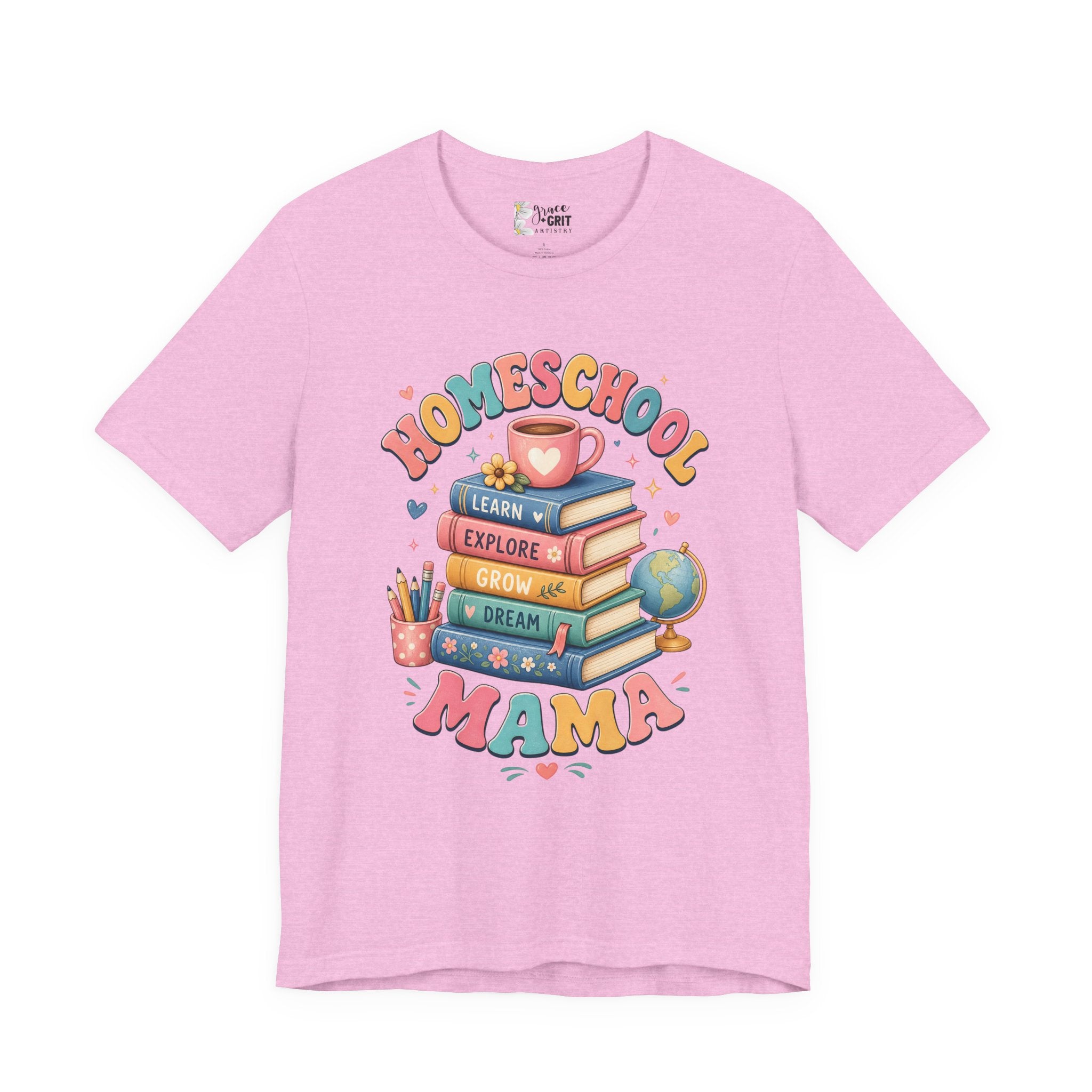 Homeschool Mama T-Shirt – Colorful Stacked Books Design