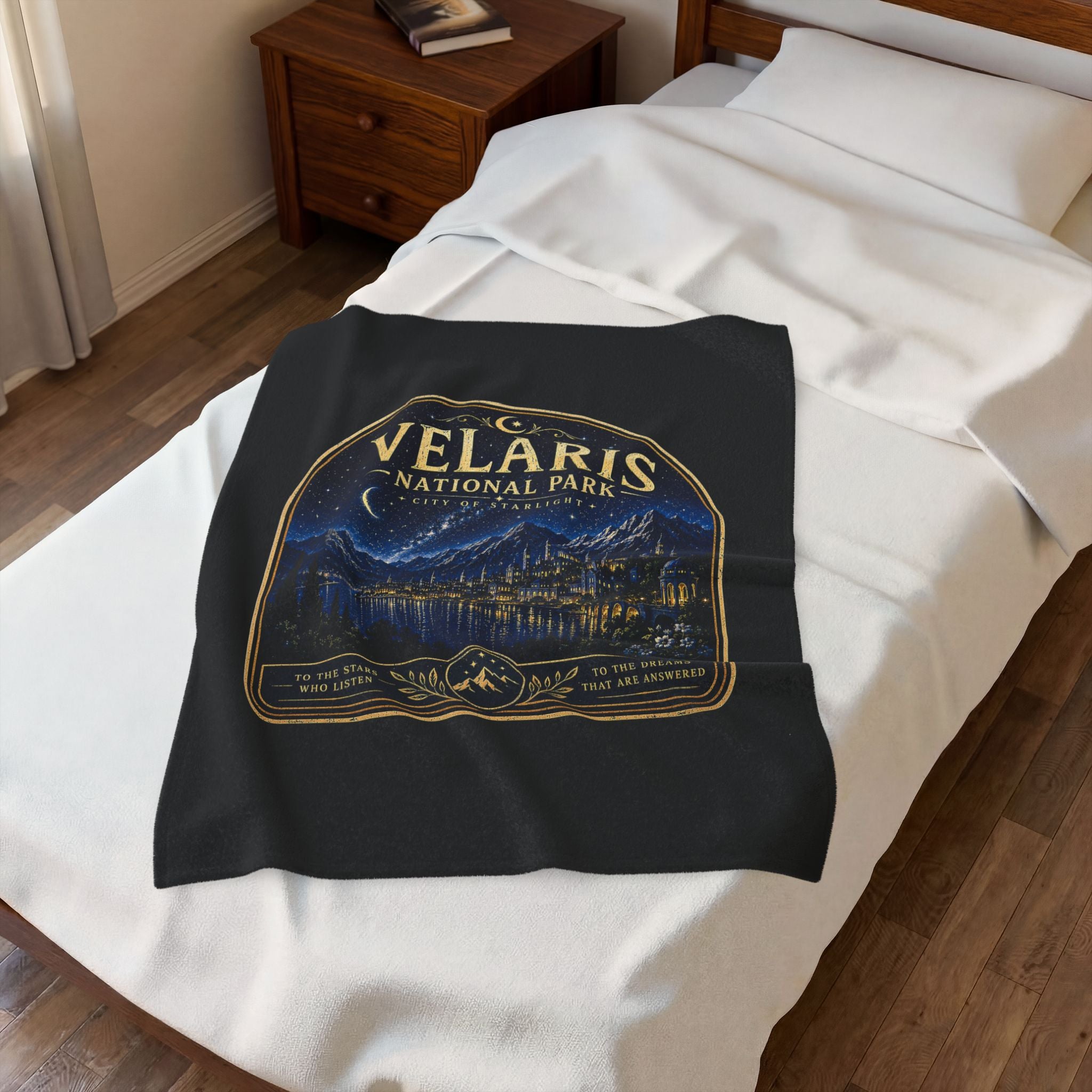 Velaris National Park Velveteen Plush Blanket — Starry Night Mountain Lake Throw