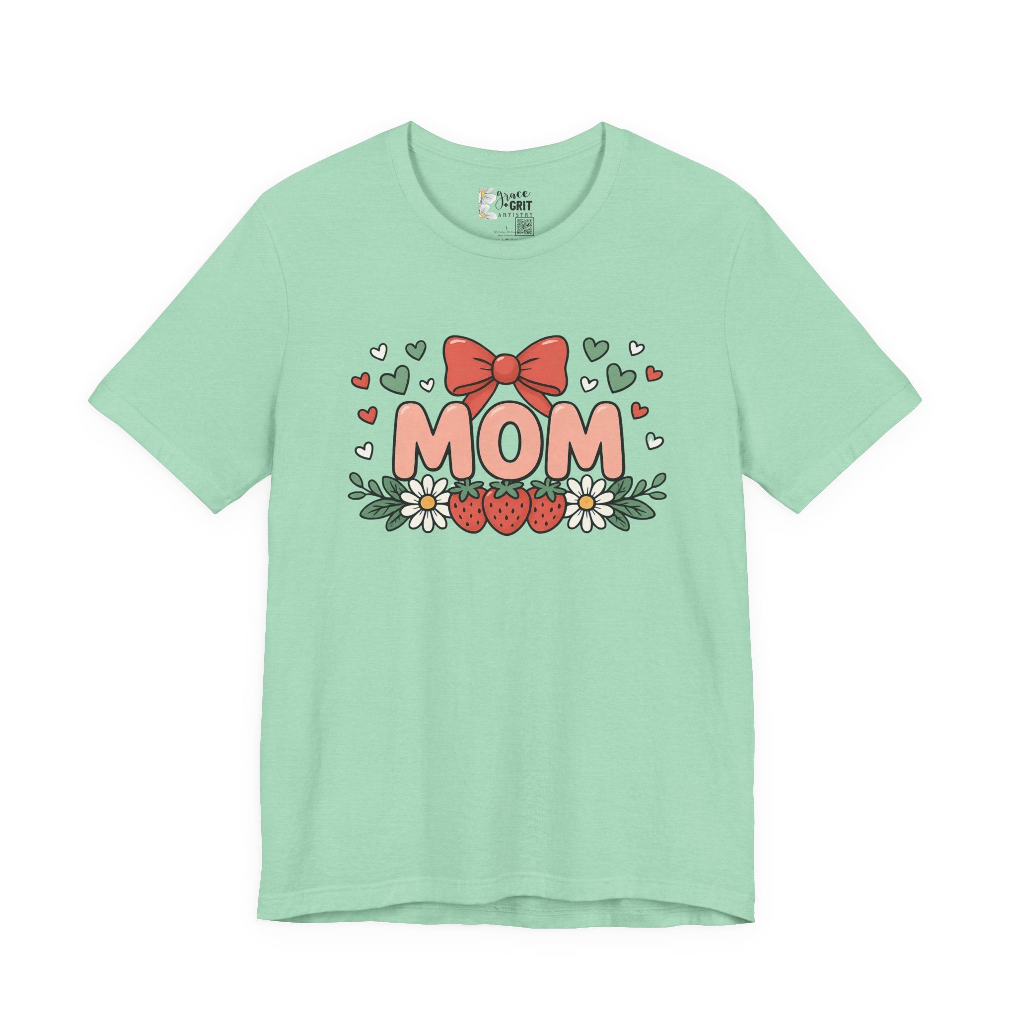Mom Floral Bow T‑Shirt — Cute Strawberry & Daisy Mother's Day Tee