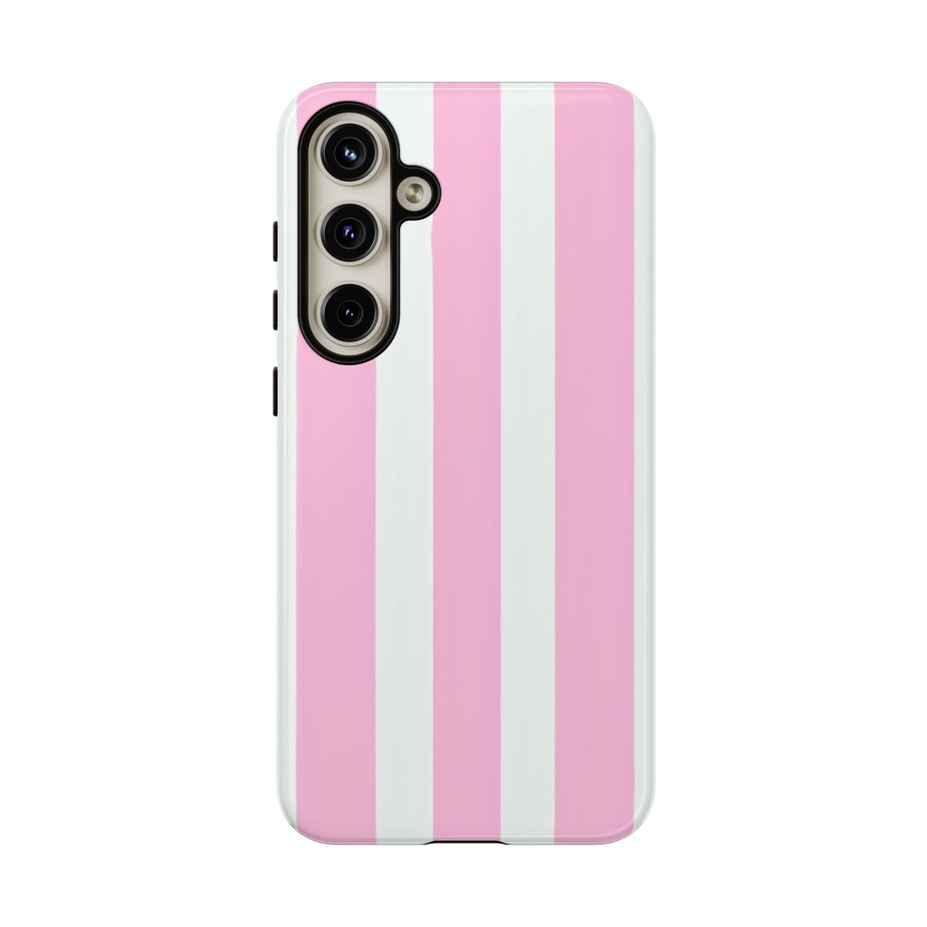 Pink & White Striped Tough Phone Case — Durable Protective Phone Cover