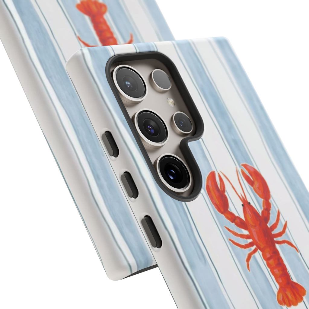 Lobster Stripe Phone Case — Nautical Blue & White Protective Cover