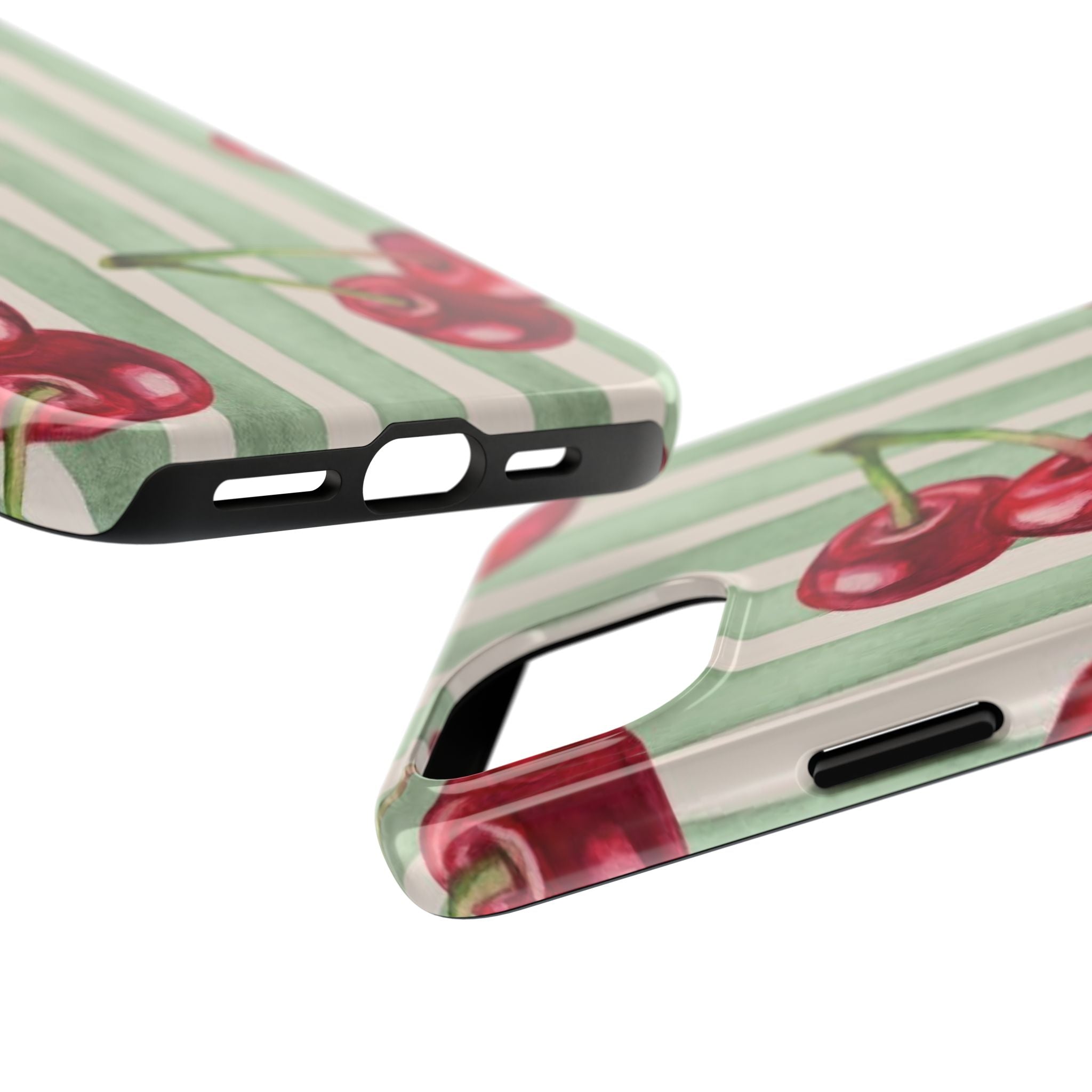 Cherry Stripe Tough Phone Case — Retro Watercolor Cherry Pattern Durable Phone Case