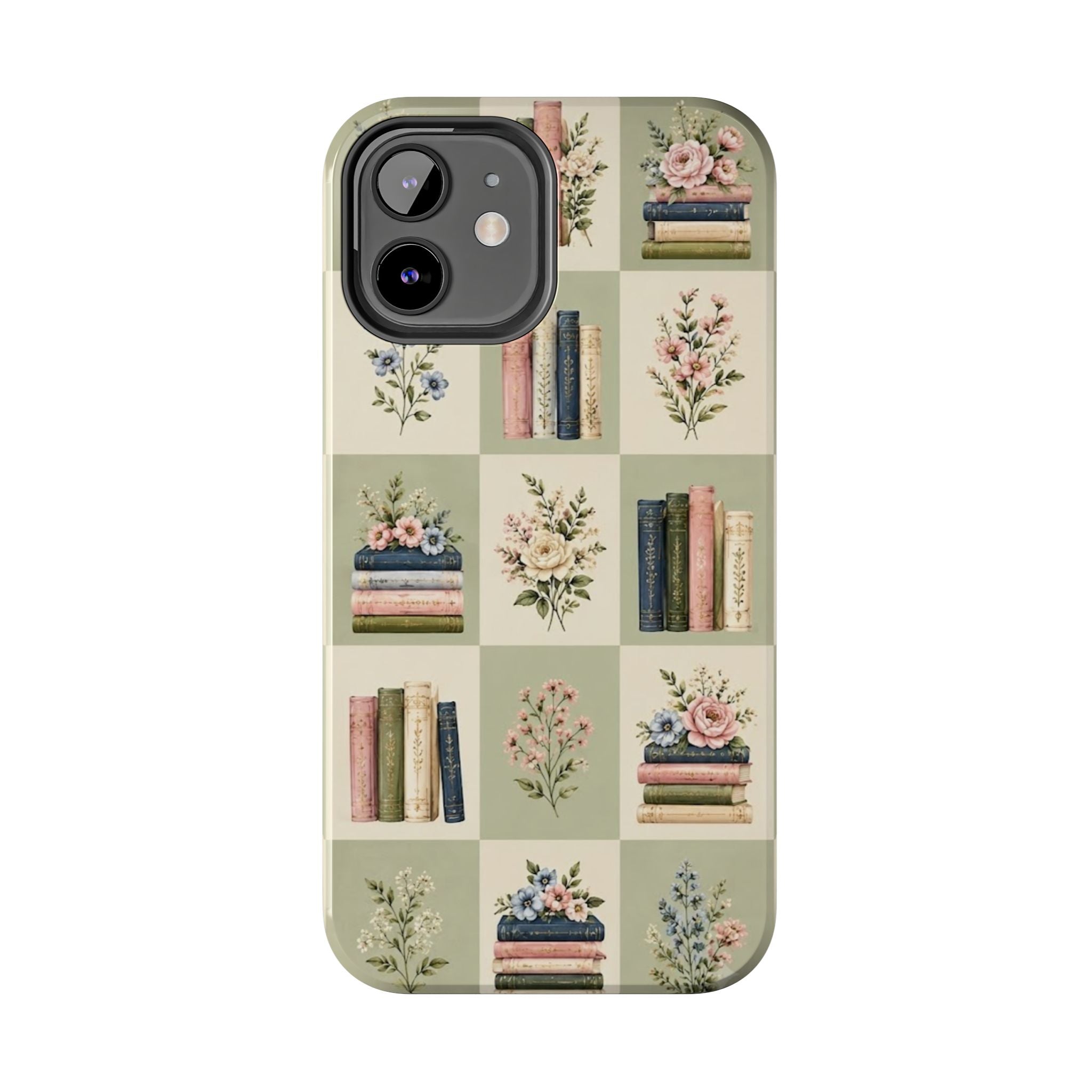 Floral Bookshelf Tough Phone Case — Vintage Floral & Stacked Books Pattern