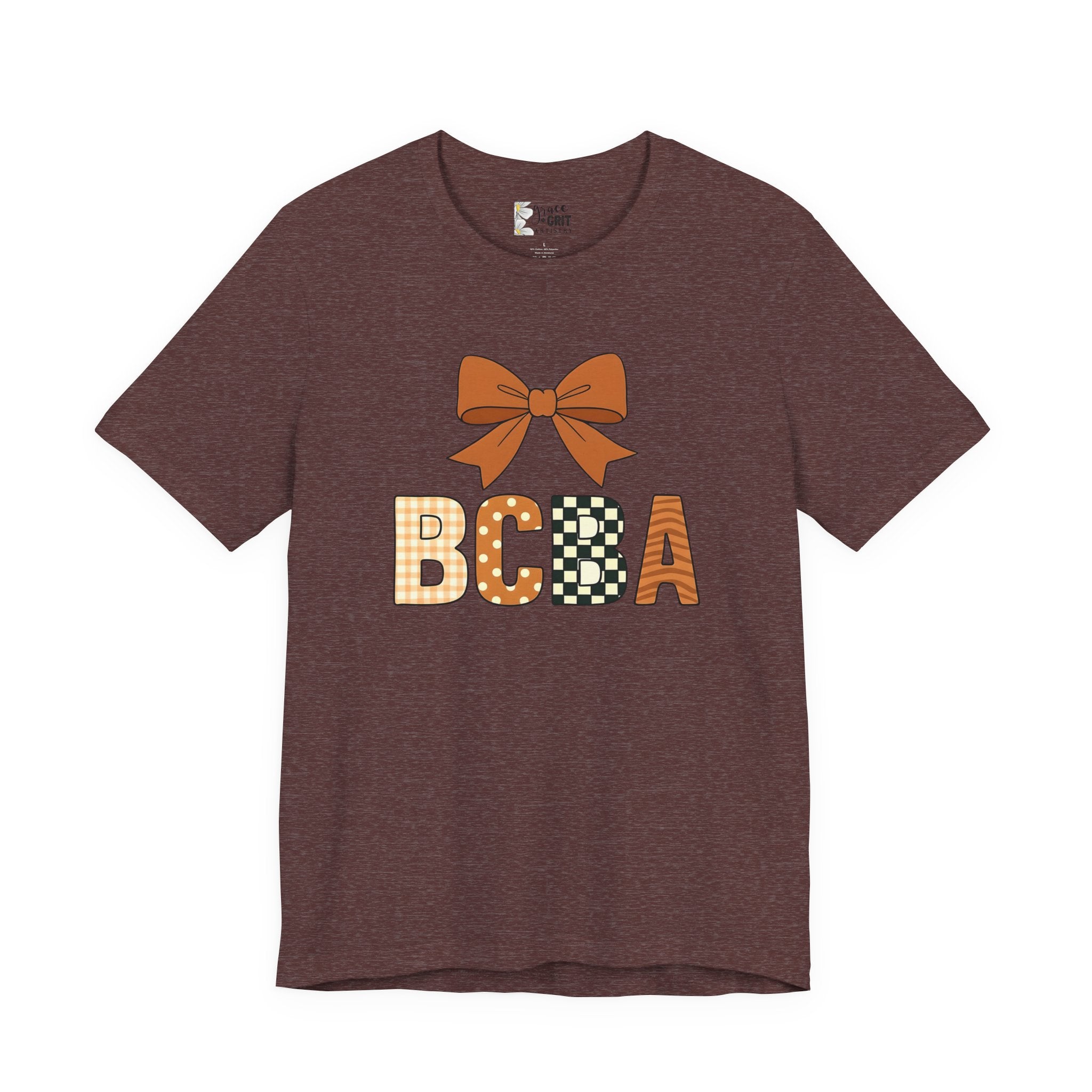 BCBA Monogram Tee | Bow Accent, Orange Plaid and Polka Dot Letters