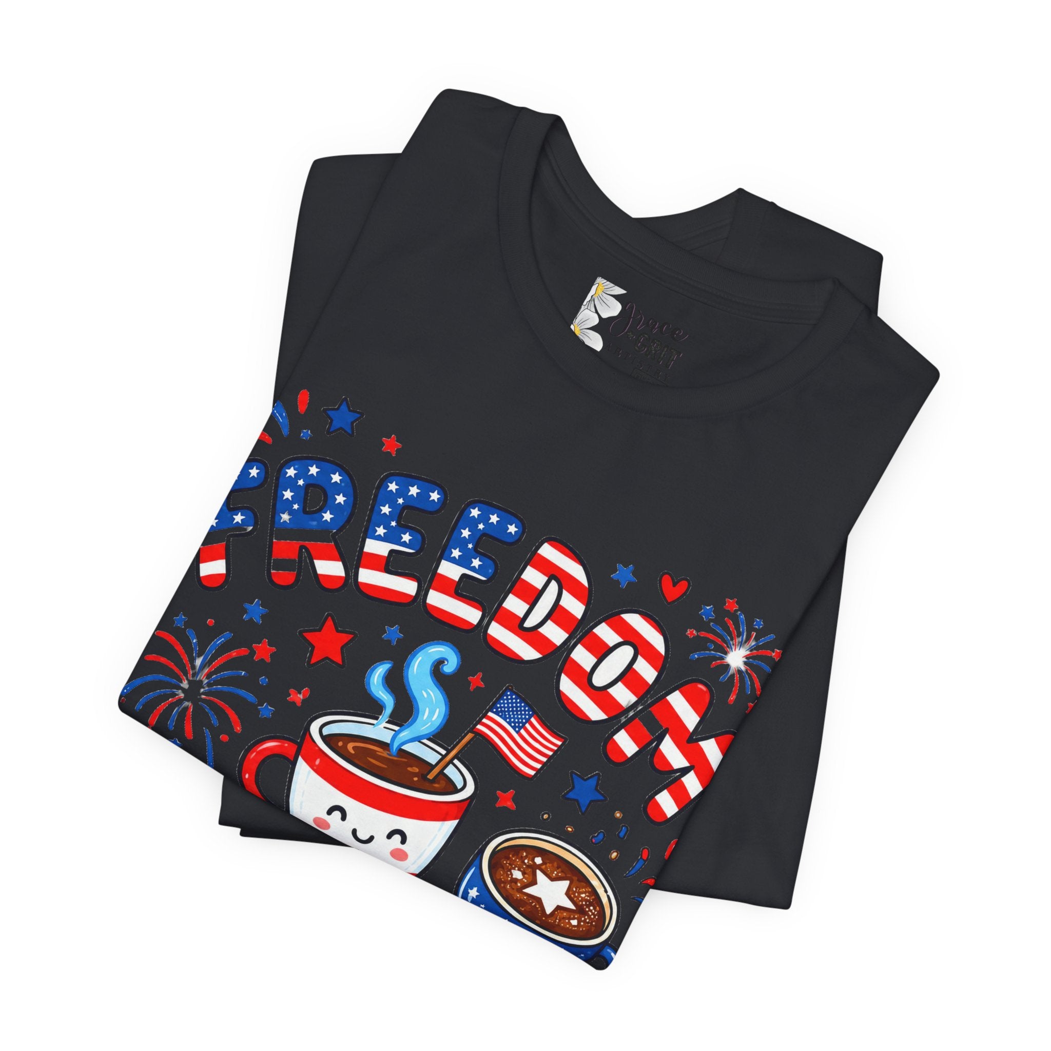 Freedom Fueled By Caffeine T-Shirt — Patriotic Coffee Tee