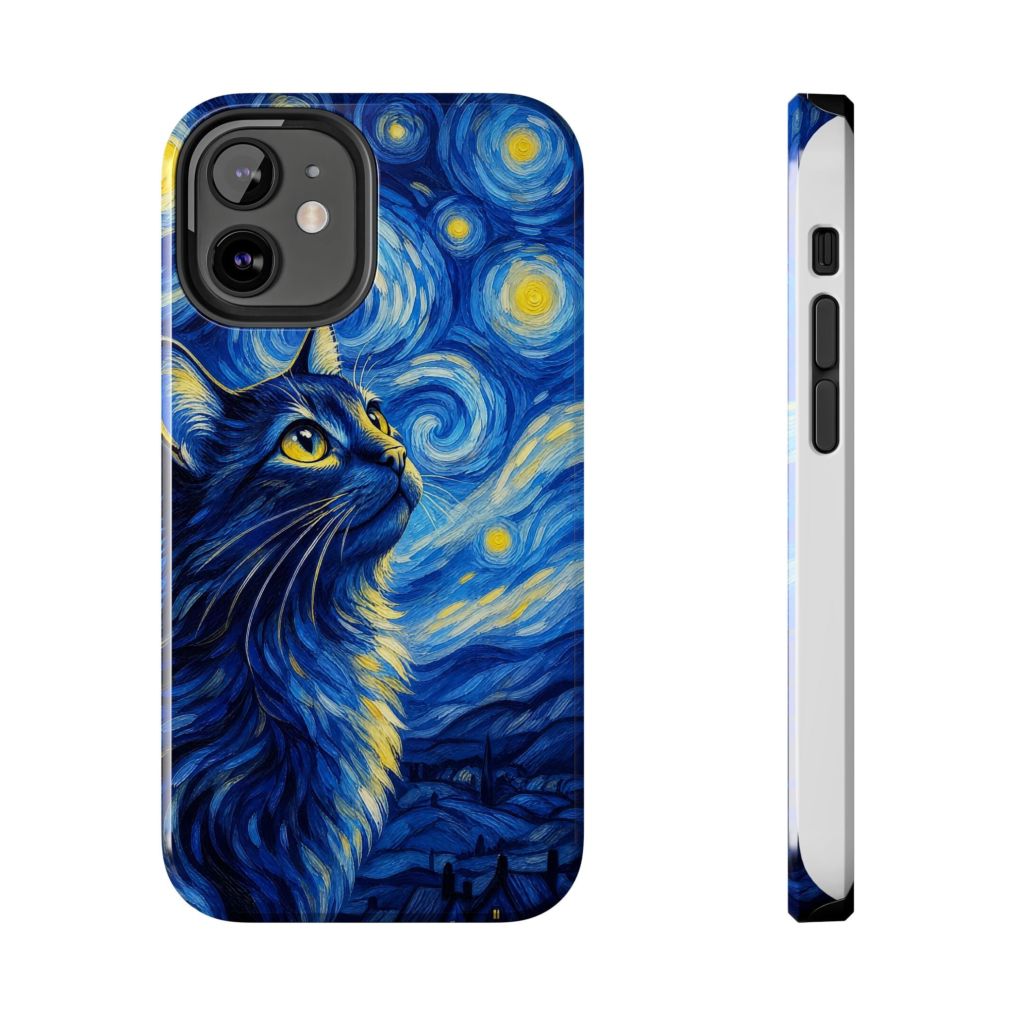 Starry Night Cat Tough Phone Case — Van Gogh Style Galaxy Kitten Protective Cover