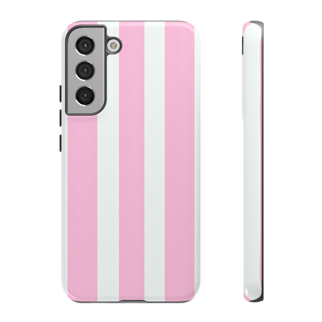 Pink & White Striped Tough Phone Case — Durable Protective Phone Cover