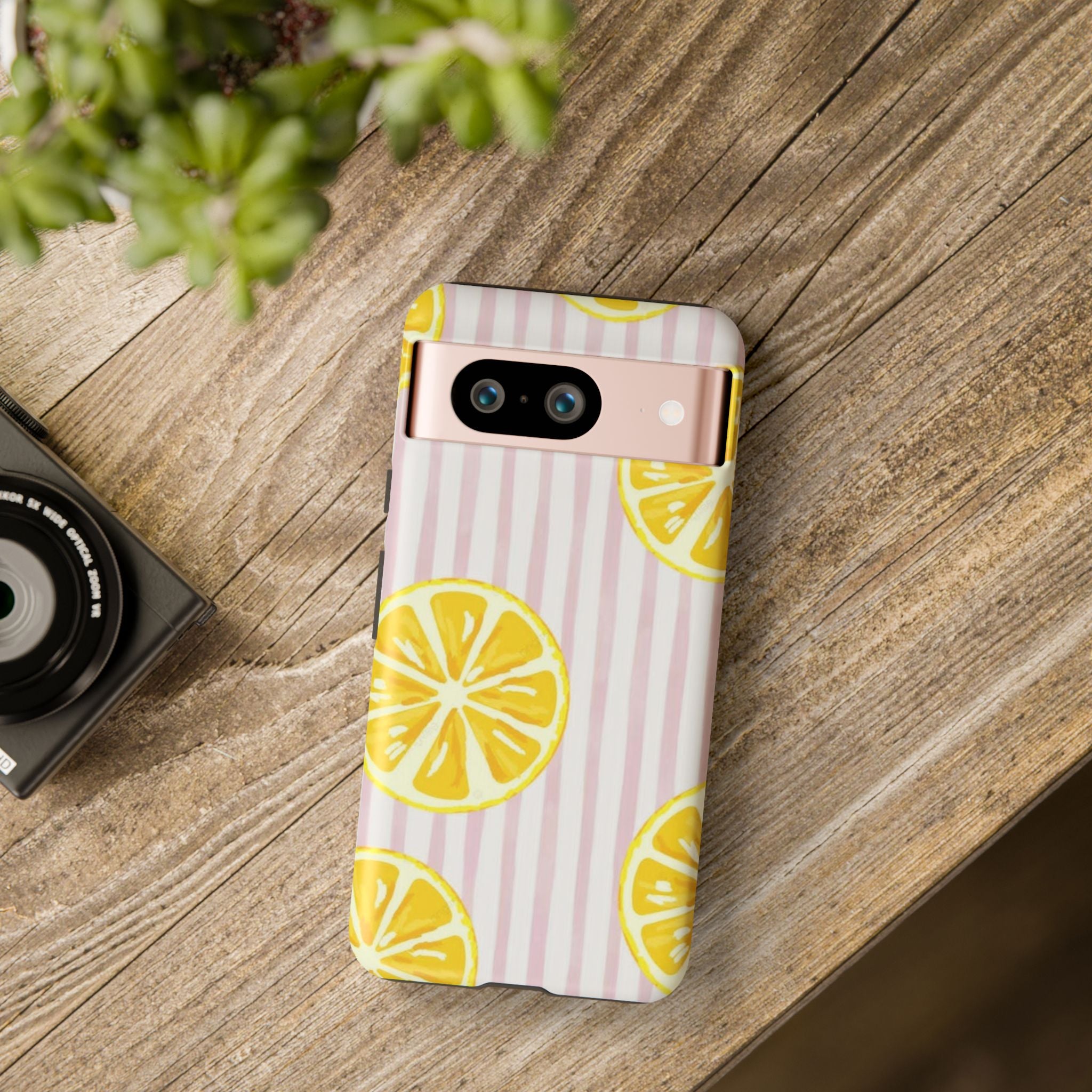 Lemon Slices Tough Case — Cute Pink Stripe Phone Cover