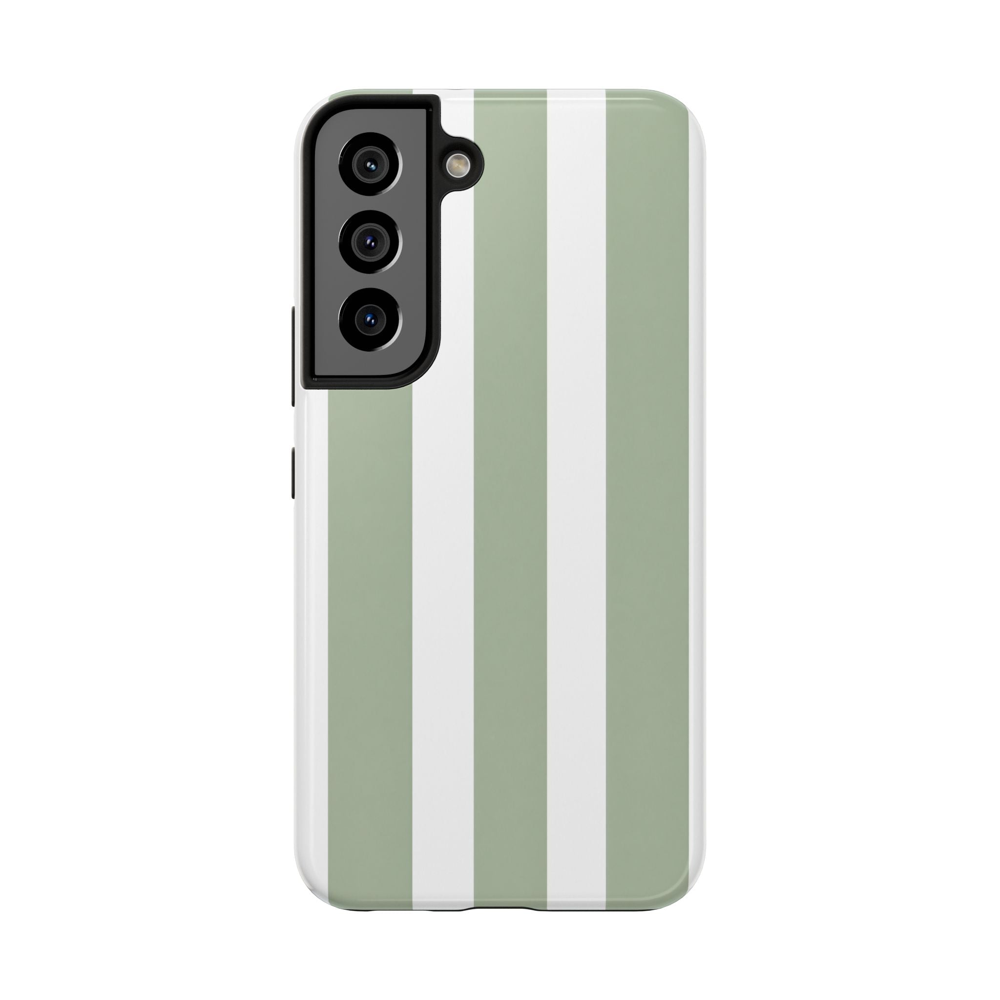 Sage & White Striped Tough Phone Case — Durable Protective Phone Cover