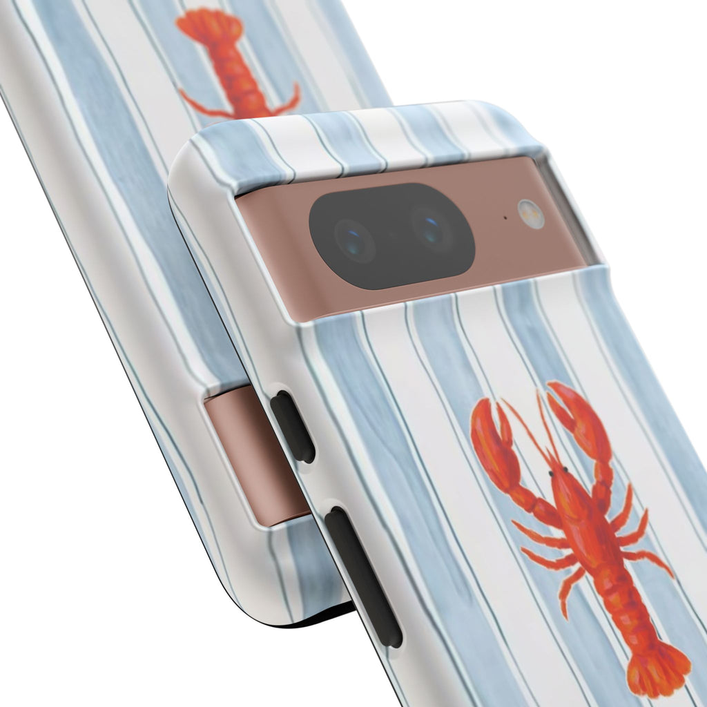 Lobster Stripe Phone Case — Nautical Blue & White Protective Cover