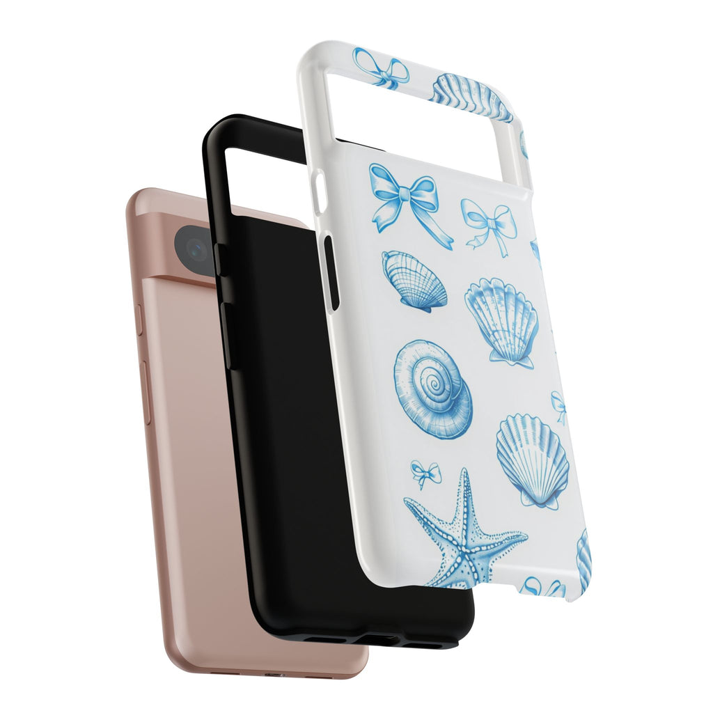 Seaside Shells Phone Case — Blue Nautical Shell & Starfish Pattern