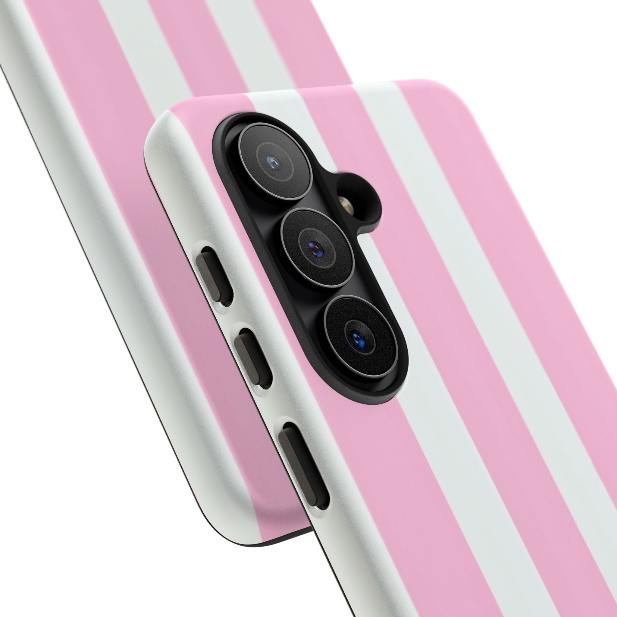 Pink & White Striped Tough Phone Case — Durable Protective Phone Cover