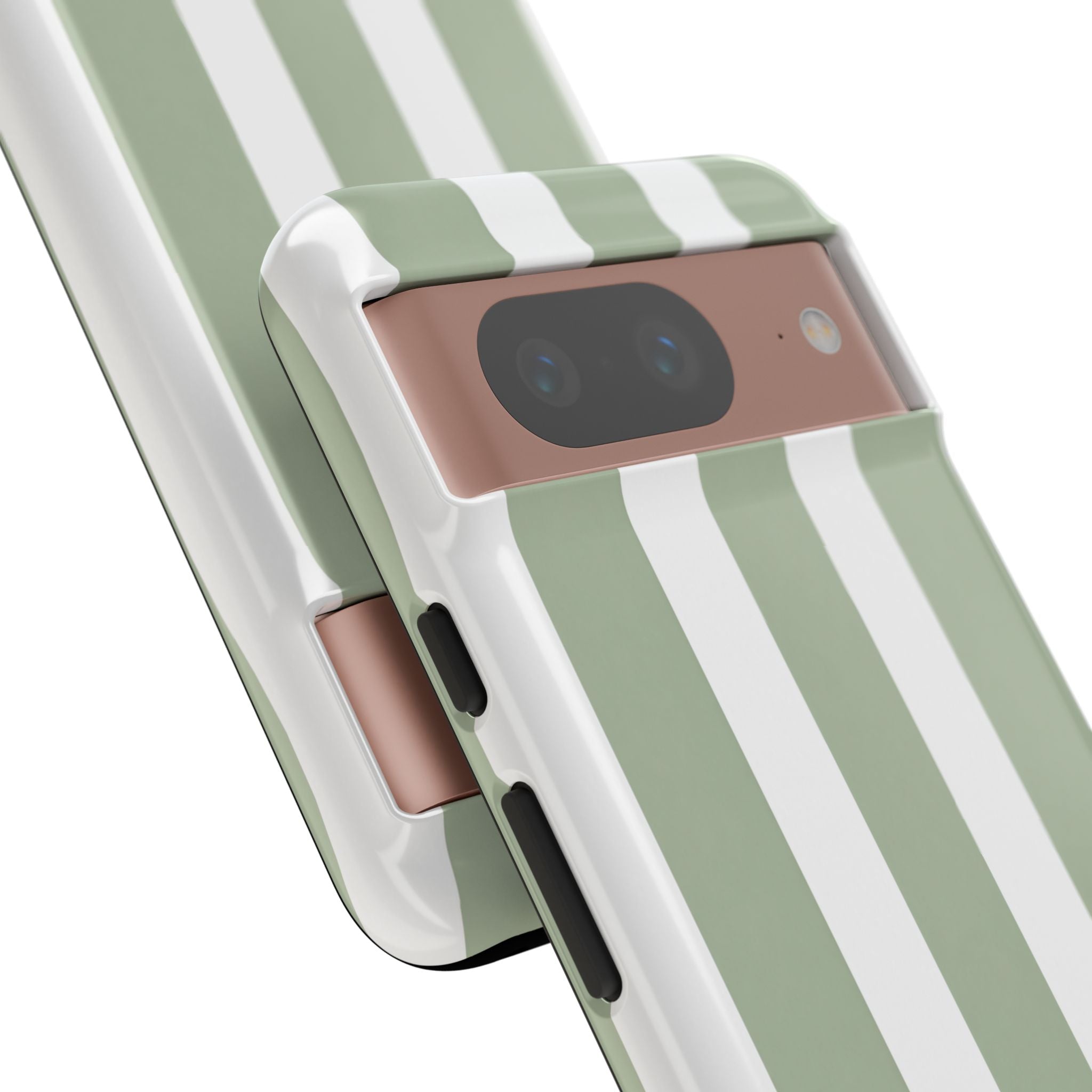 Striped Sage Tough Phone Case — Durable Green & White Vertical Stripe Phone Cover