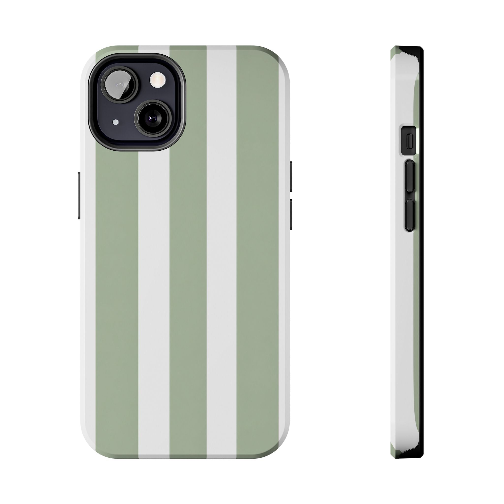 Sage & White Striped Tough Phone Case — Durable Protective Phone Cover