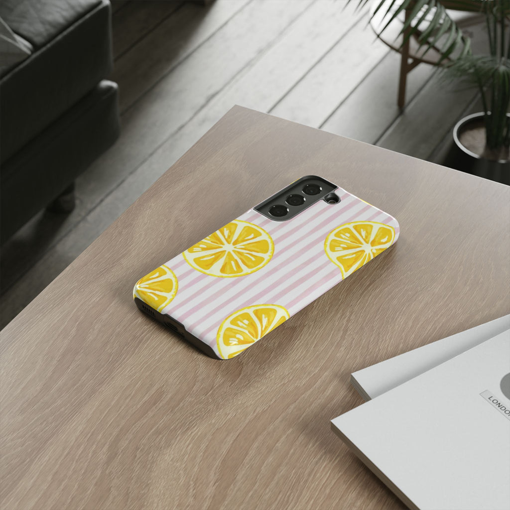 Lemon Slices Tough Case — Cute Pink Stripe Phone Cover