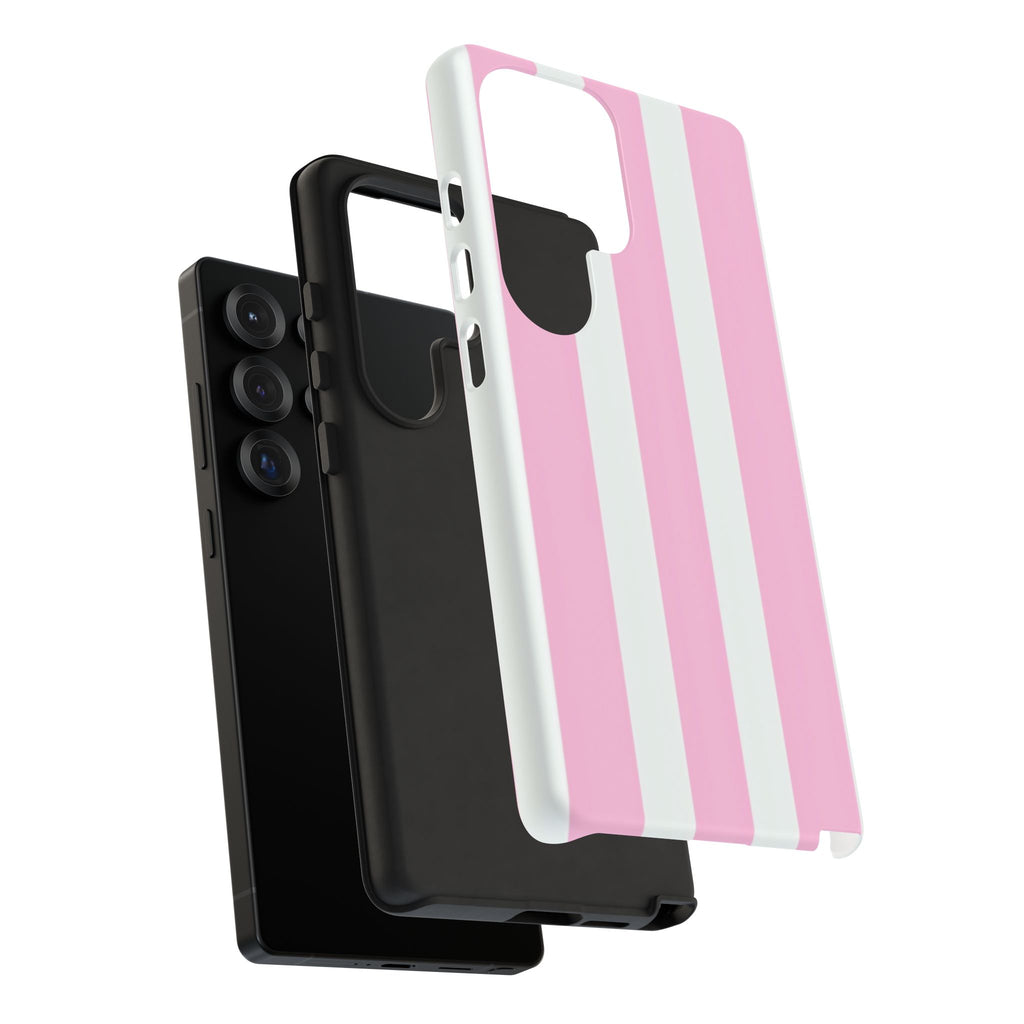 Pink & White Striped Tough Phone Case — Durable Protective Phone Cover