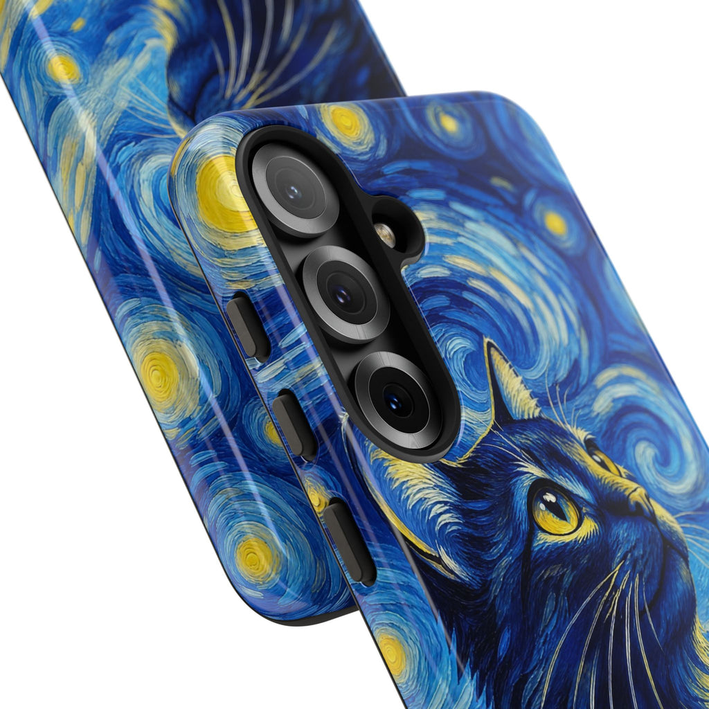 Starry Night Cat Phone Case — Van GoghStyle Blue Galaxy iPhone Cover