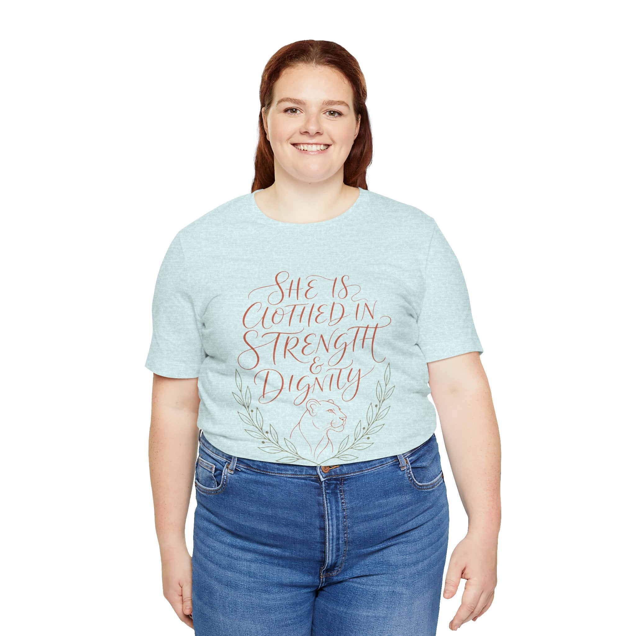 She Is Clothed in Strength & Dignity Tee — Inspirational Christian Women's Graphic T-Shirt