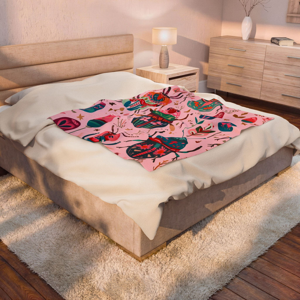 Colorful Beetle Pattern Velveteen Plush Blanket
