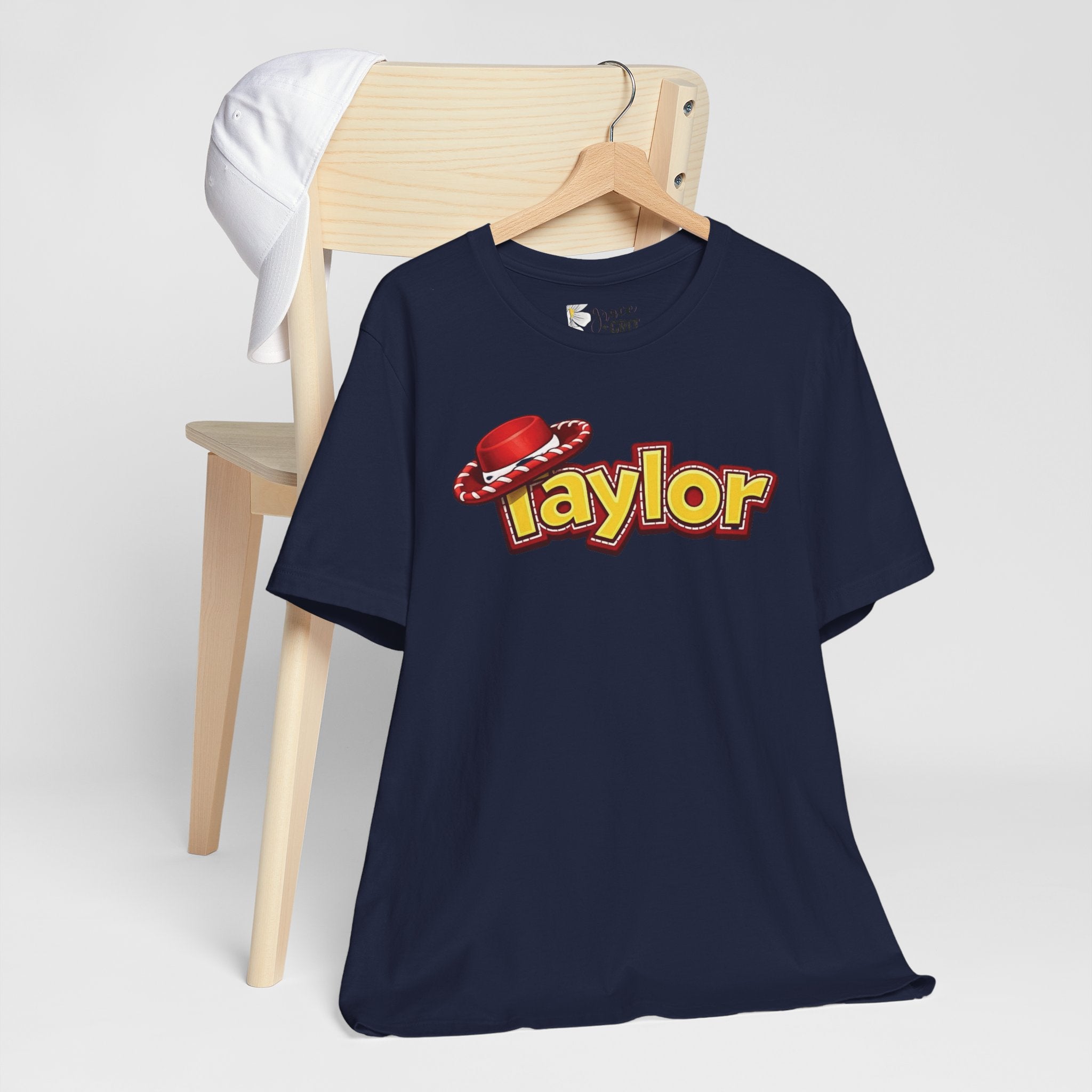 Taylor Name Tee — Retro Western Logo T-Shirt with Red Cowboy Hat