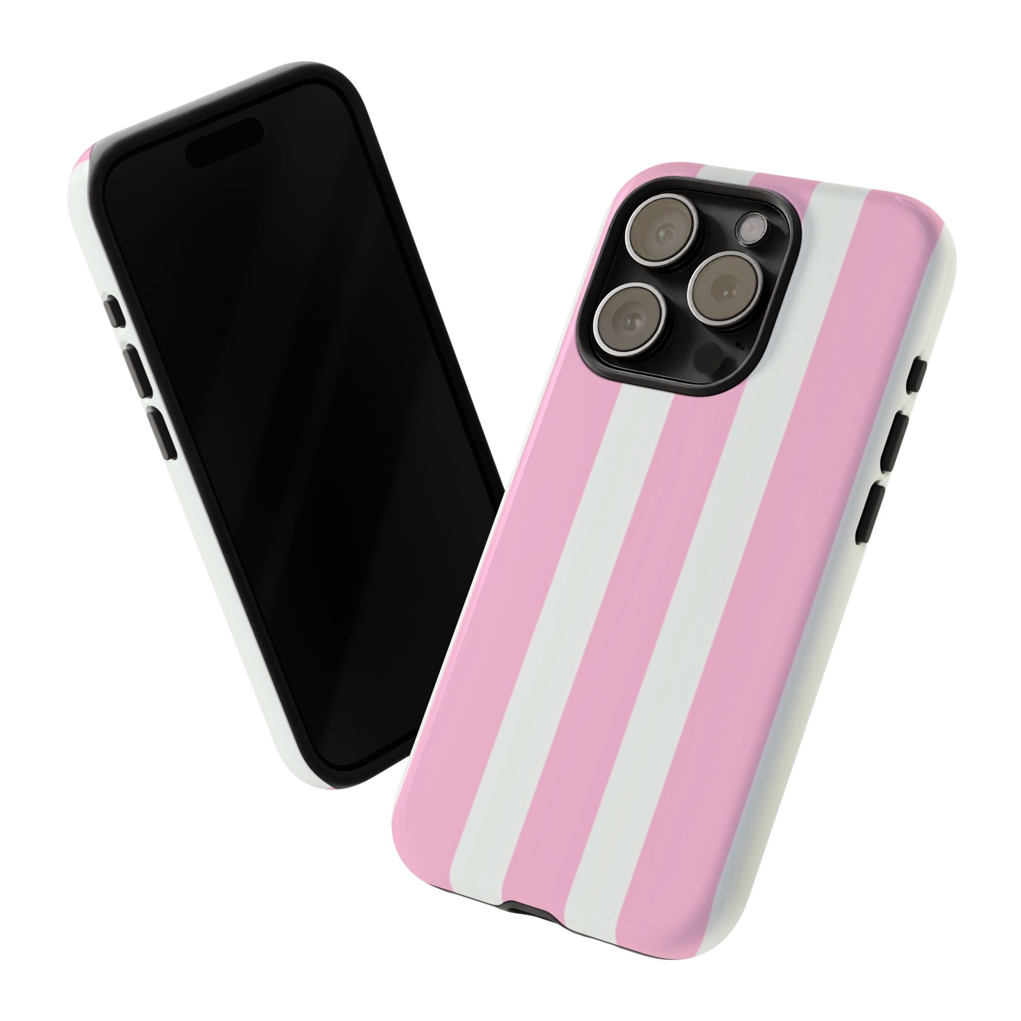 Pink & White Striped Tough Phone Case — Durable Protective Phone Cover