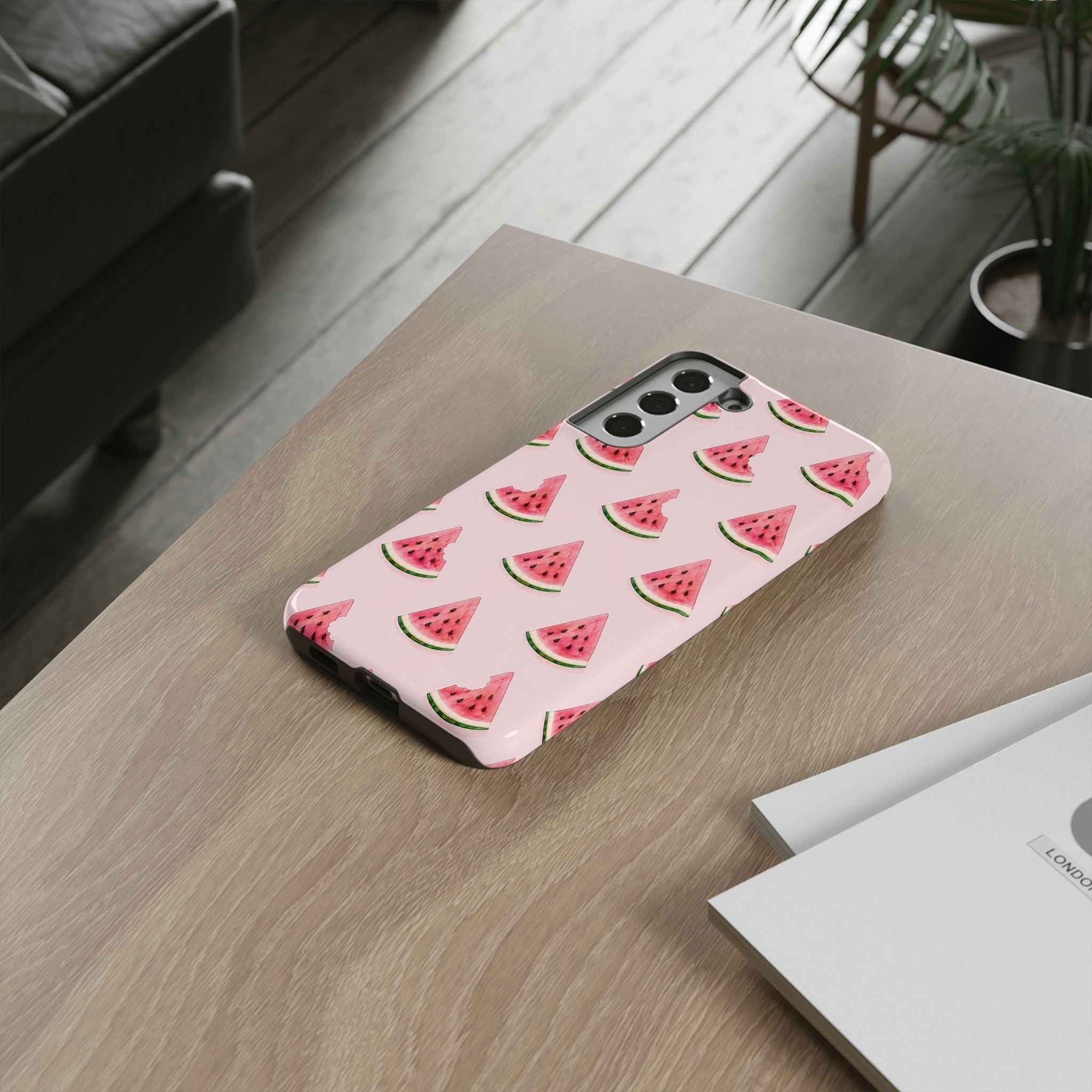 Watermelon Pattern Tough Phone Case — Pink Fruit Slice Protective Case