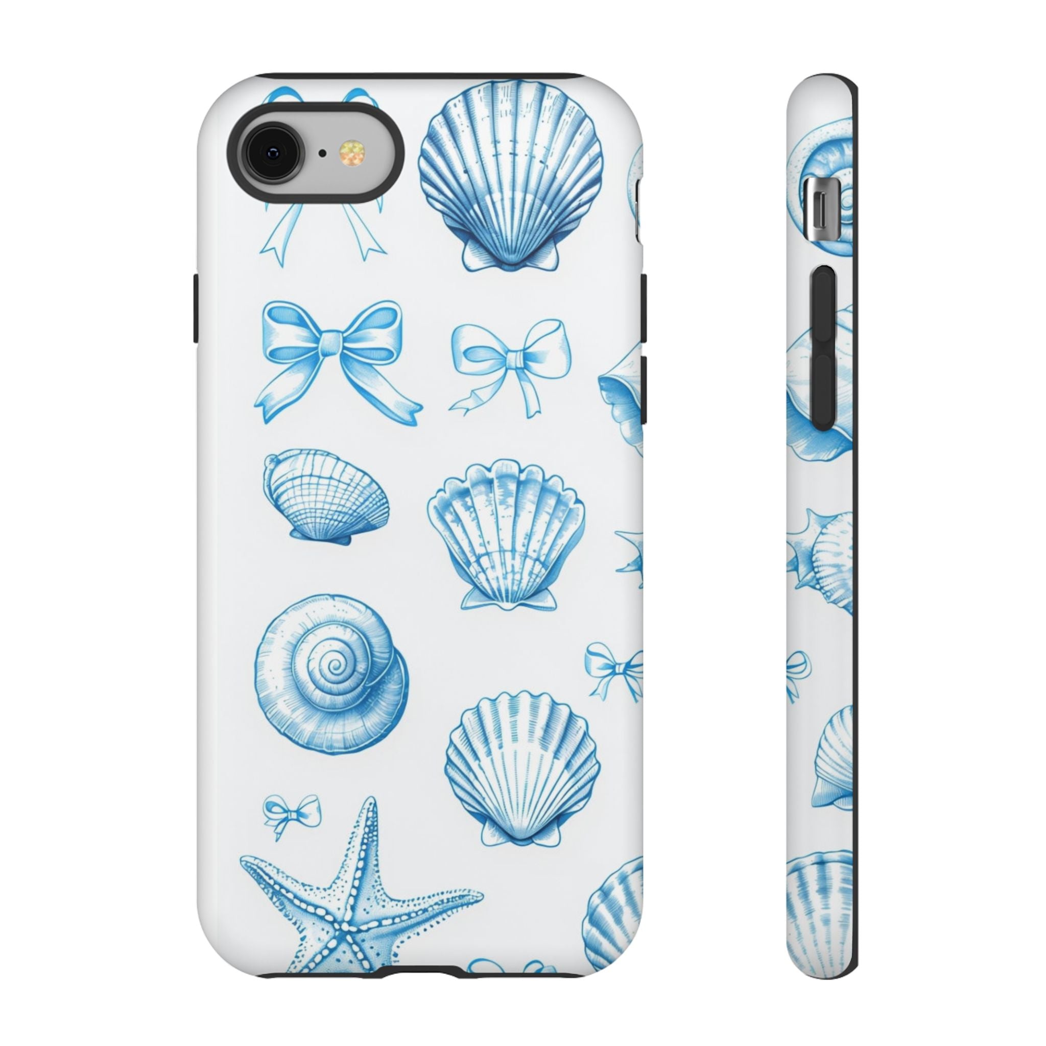 Seaside Shells Phone Case — Blue Nautical Shell & Starfish Pattern