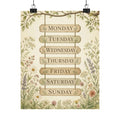 Vintage Floral Days of the Week Poster — Matte Vertical Wall Art
