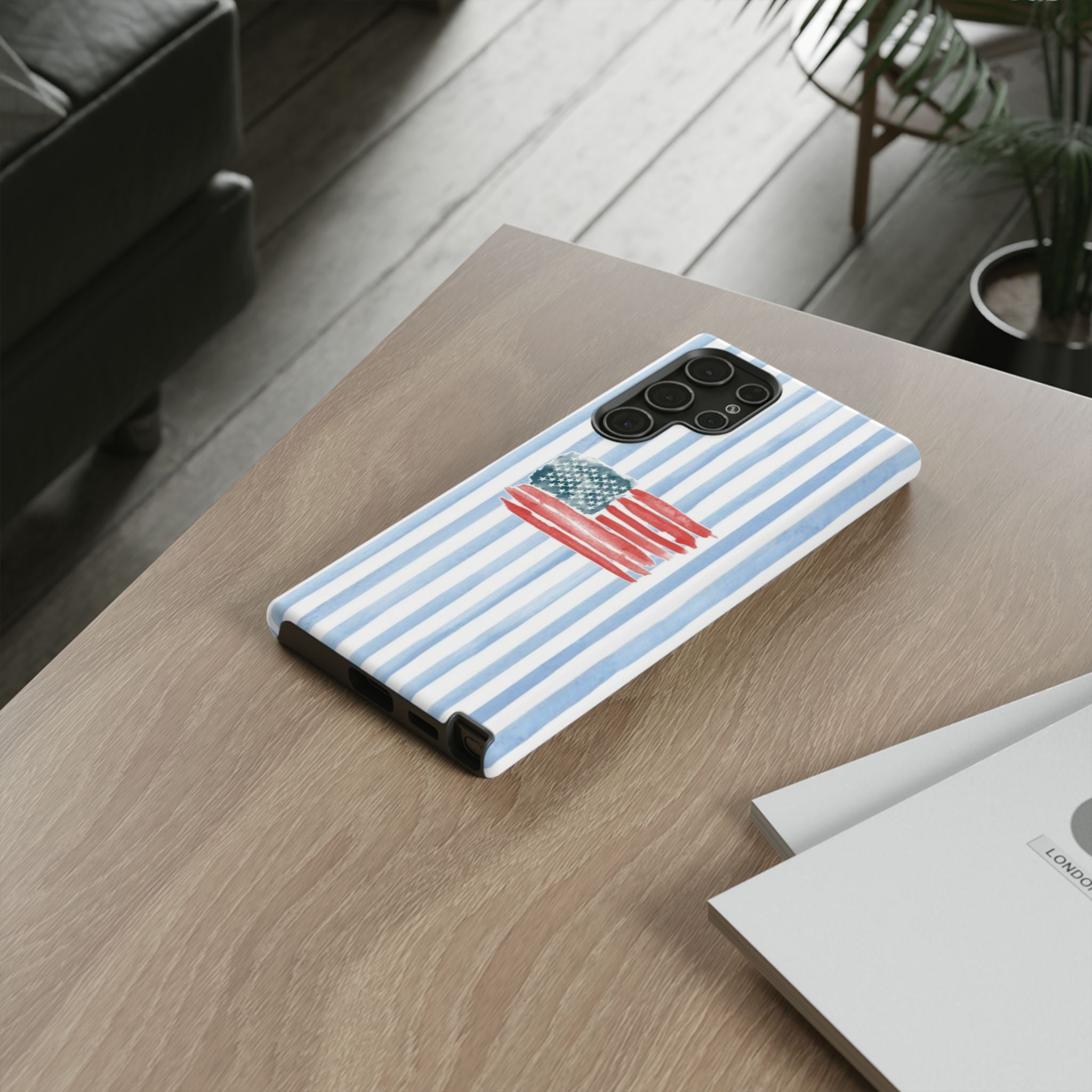 American Flag Watercolor Phone Case - Blue Stripe Tough Case